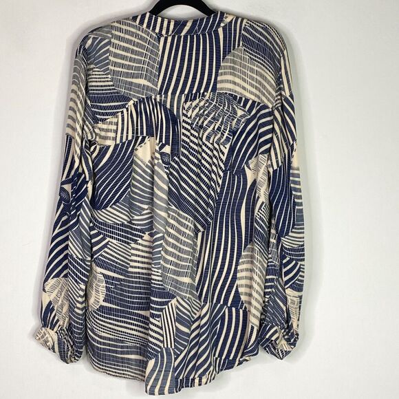 New Mododoc Lunar Blue Combo Leaf Print Faux Wrap Blouse Women's Size Small - Picture 6 of 7